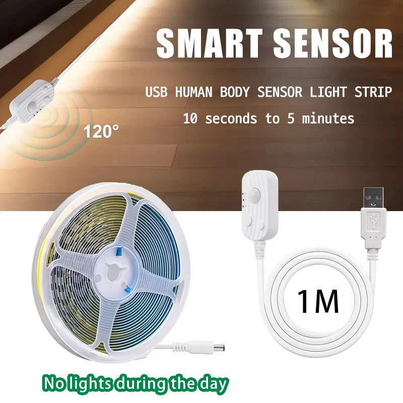 PIR محس حركة COB LED قطاع ضوء تيار مستمر 5 فولت USB بالطاقة مناسبة لخزائن الدرج خزائن المطابخ DIY الخلفية للغرفة #1