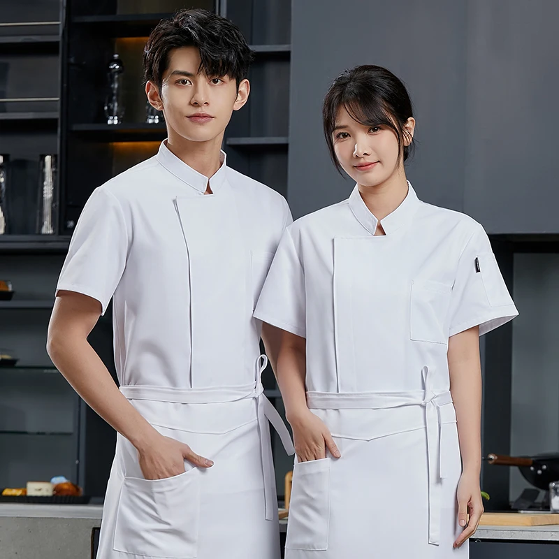 Western Restaurant Men Cook Jacket Waiter Uniform Catering Kitchen Clothes BBQ Bakery Coffee Shop Chef Shirt Summer Short Sleeve