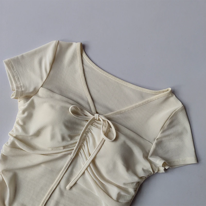 Neues Yoga-Kurzarm-T-Shirt für Damen mit Brustpolstern für Frühling und Sommer, schlichtes, schmales Mesh-Top für attraktive Mädchen. – Detail 4