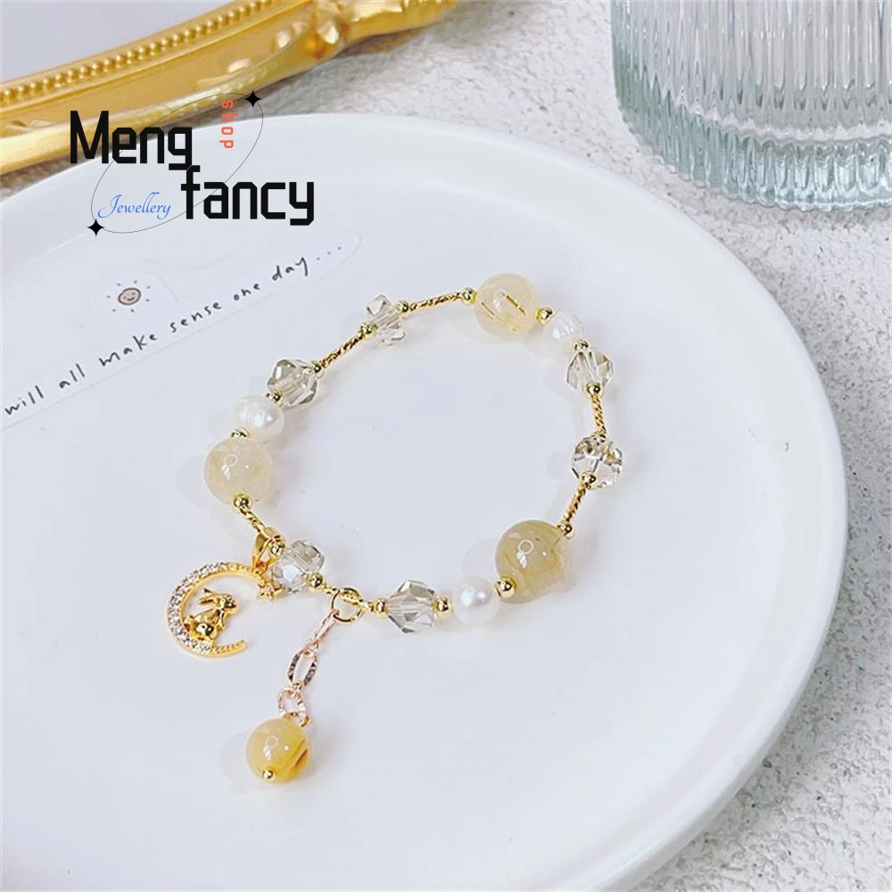 

New Cute Rabbit Bracelet Female Mori Department of Light Luxury Fashion Niche Crystal Beaded Student Bracelet Popular Jewelry