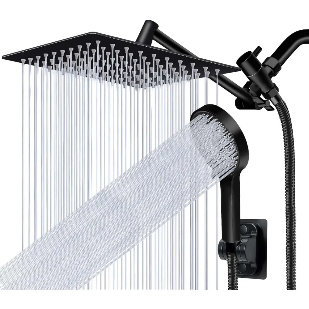 

Shower Head 8'' High-Pressure Rain Shower Combo: Handheld, 11'' Adjustable Arm, Flow Regulator, Matt Black Shower Head