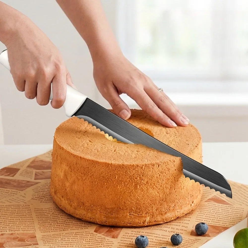 Serrated Edge Bread Knife Titanium Cake Cutter Baguette Knife Stainless Steel Non Falling Bread Slicer Reusable Easy To Clean