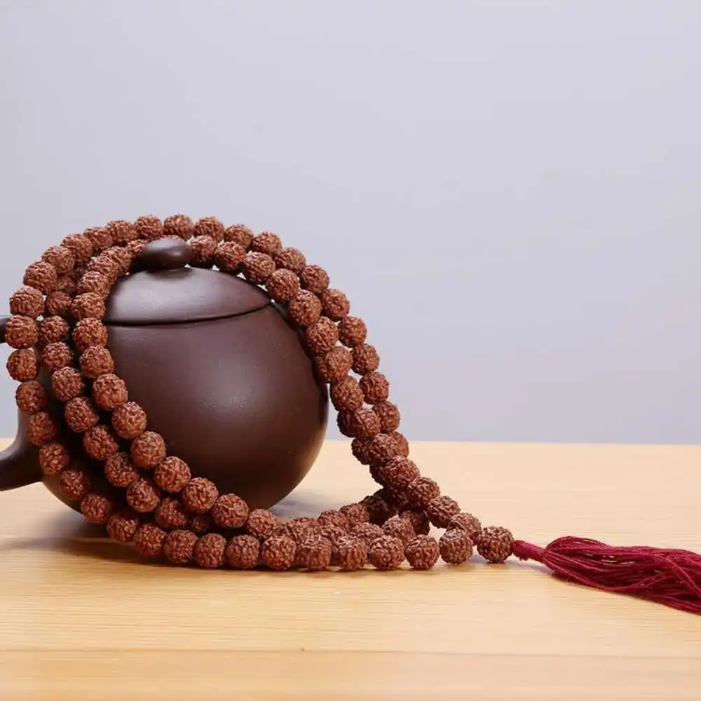 RUDRAKSHA Rudraksh Mala ROSARY 108+1 Big Beads 8mm National Style Blessing Fancy Lucky Buddhism Elegant Souvenir