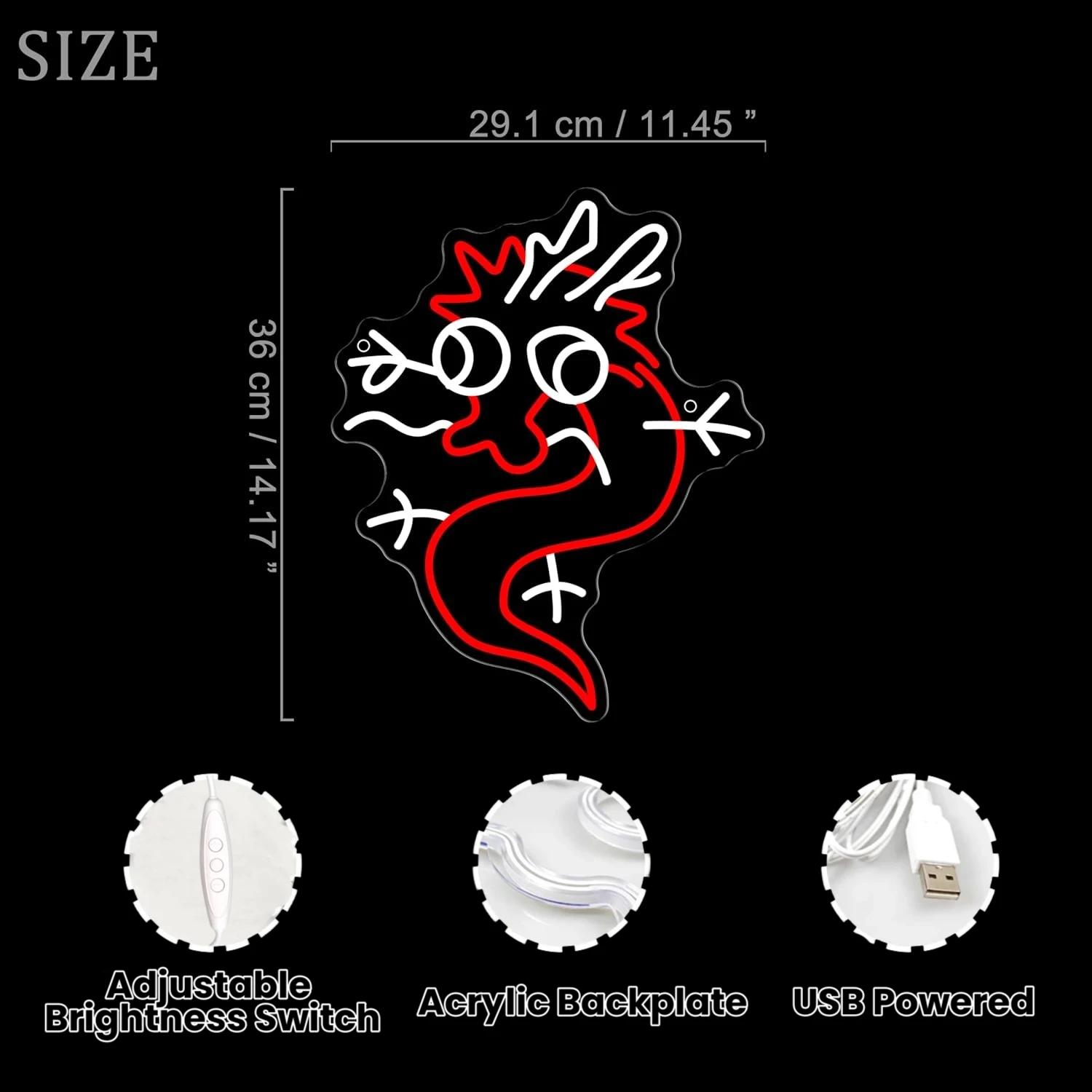 Cute Dragon Neon Sign Fun Animal LED Neon Light Sign for Gaming Room Bedroom Bar Party Aesthetic Wall Decor Dimmable USB Gift