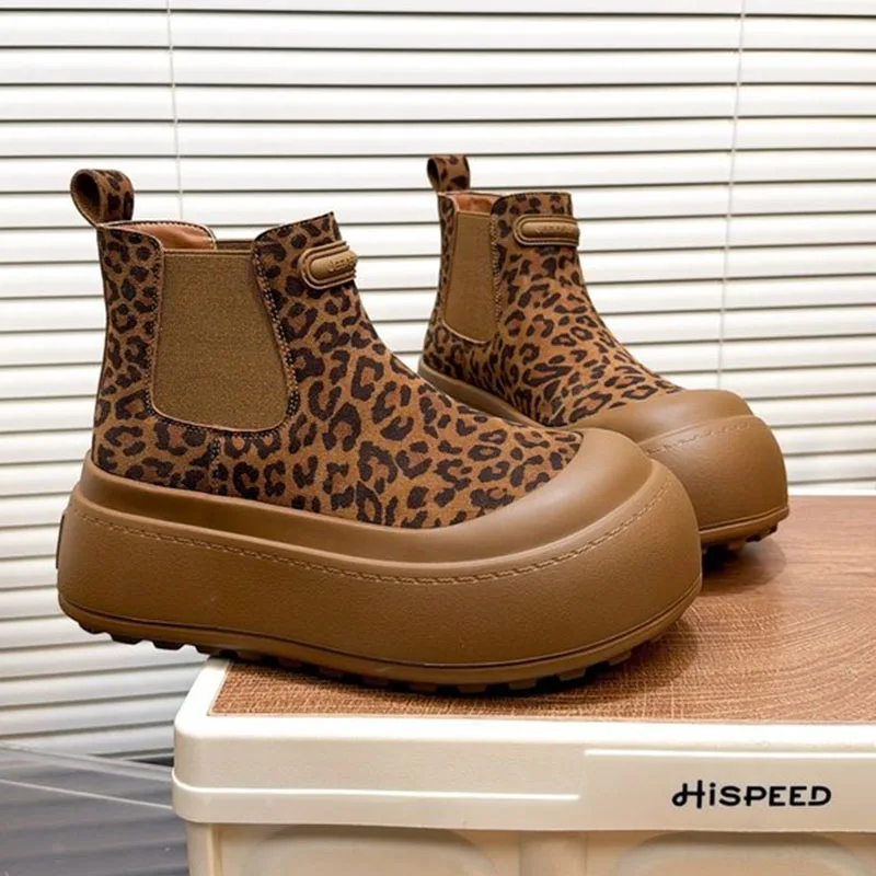 Botines Chelsea de Plataforma con Estampado de Leopardo para Mujer, Botines Cortos Casuales, Moda Retro 2026, Botas Deportivas de Invierno para Exteriores, Zapatos de Mujer