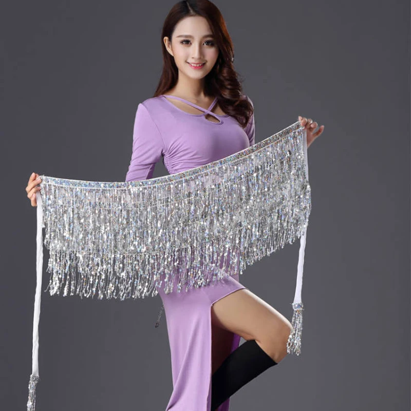 1PC Women Sexy Belly Dance Hip Waist Scarf Wrap Belt Dress Female Show Costumes Sequins Tassels Thailand/India/Arab Dancer Skirt