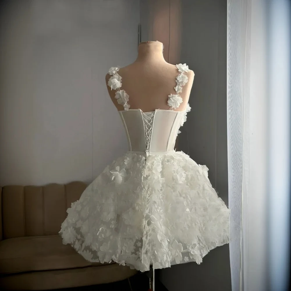Short Mini Wedding Dresses Sweetheart A Line Floral Appliques Lace Bridal Gown Above Knee Elegant Party Prom Gown Customized