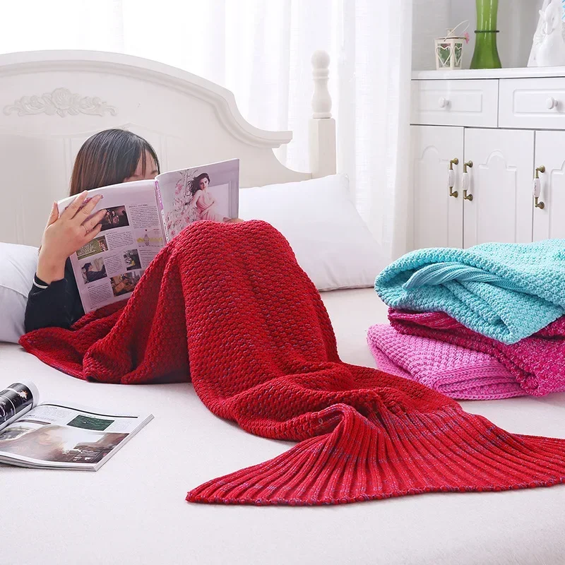 

New Solid Color Imitation Cashmere Mermaid Blanket Office Sofa Cover Blanket Thickened Wool Knitted Air Conditioning Blanket