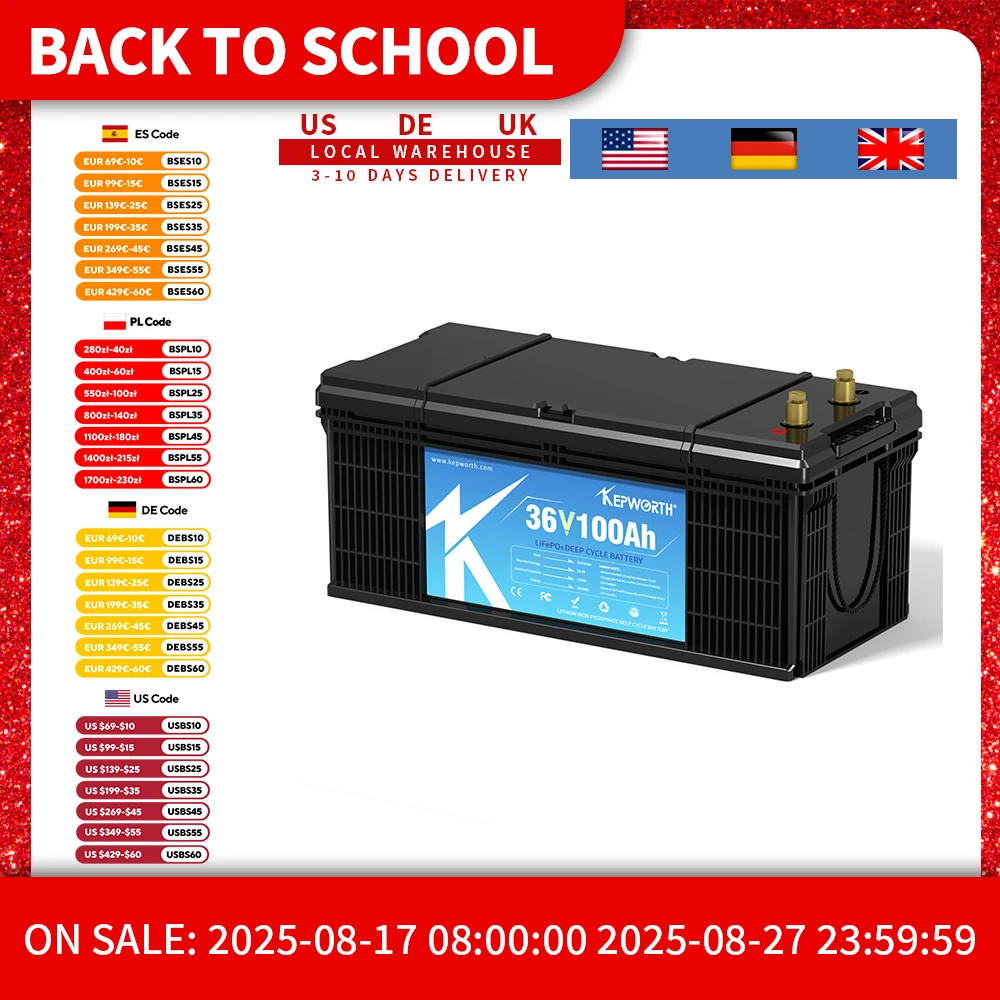 

US EU Stock 36V 100Ah LiFepo4 Battery with 200A Bluetooth Smart BMS Perfect for Boat, Trolling Motor, Golf Carts, Lawn Mower