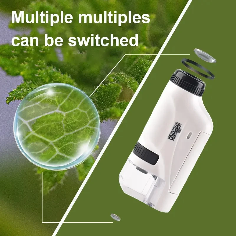 Handheld Biological Microscope for Children, Educational Toys, Birthday Gift, LED Light, 60X-120X