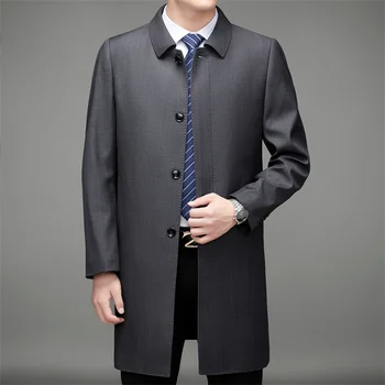 2025 spring Long style coat Men Business male Trench Coat Men's Casual Windbreakers Male Good Quality Jackets men size M-4XL