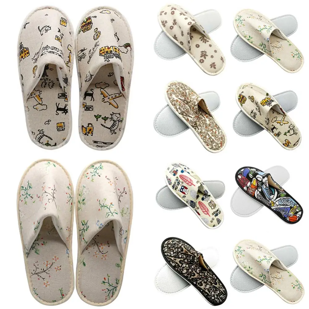 Portable Shoes Closed Toe Slippers Disposable Tree Leaf Print Hotel Travel SPA Shoes