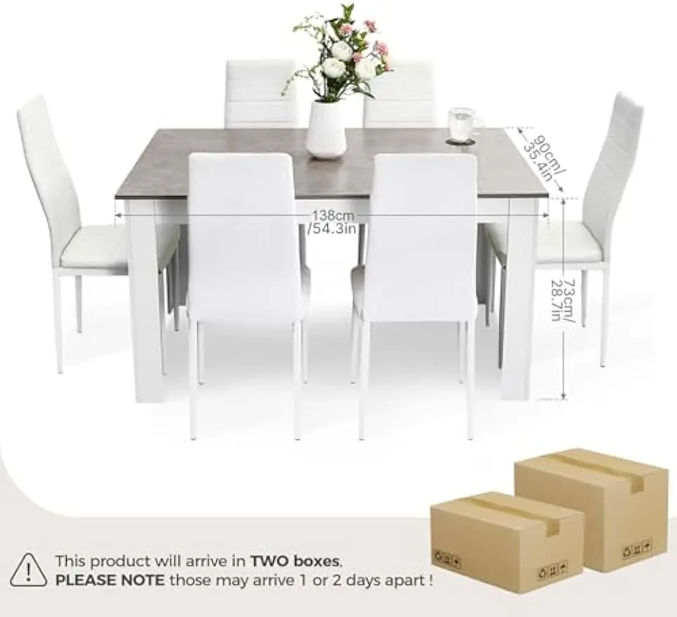 Dining Table and Chairs Set 6, 7 Pieces Kitchen Table Set with High Back Faux Leather Chair for Dining Room Kitchen Rectangular image 4