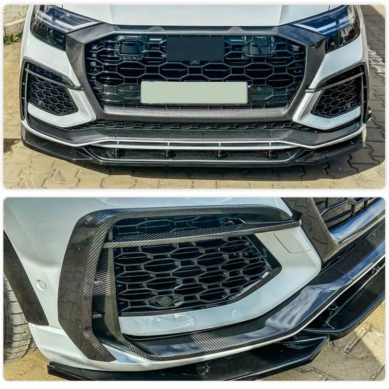 Car Front Bumper Fog Lamp Covers For Audi RS Q8 RSQ8 Sport Utility 4-Door 2020-2023 Carbon Fiber Front Canards Fins Trim