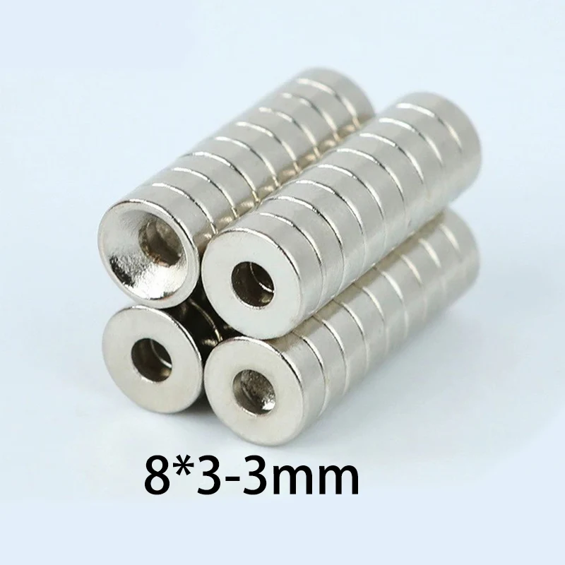 8x3mm Countersunk Magnet with 3mm Hole -  Grade Heavy Duty Ring Magnets for Robotics, Motor Assembly