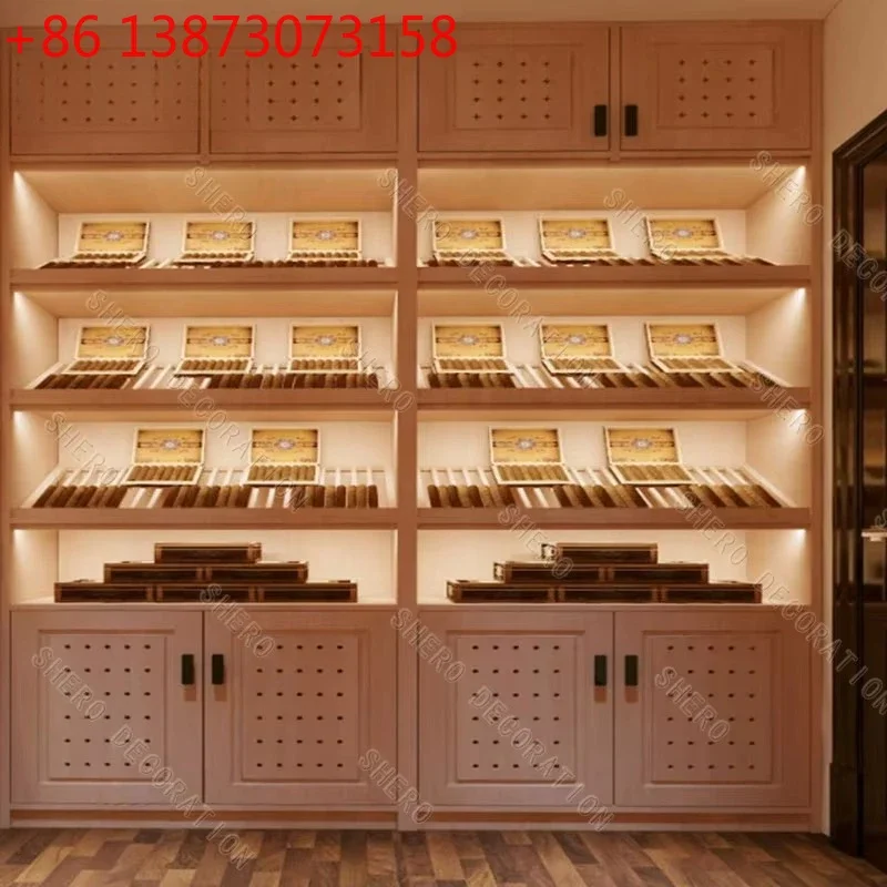 High-end cigar retail store shelf design, factory manufactured duty-free shop furniture, cigar display case with LED lighting