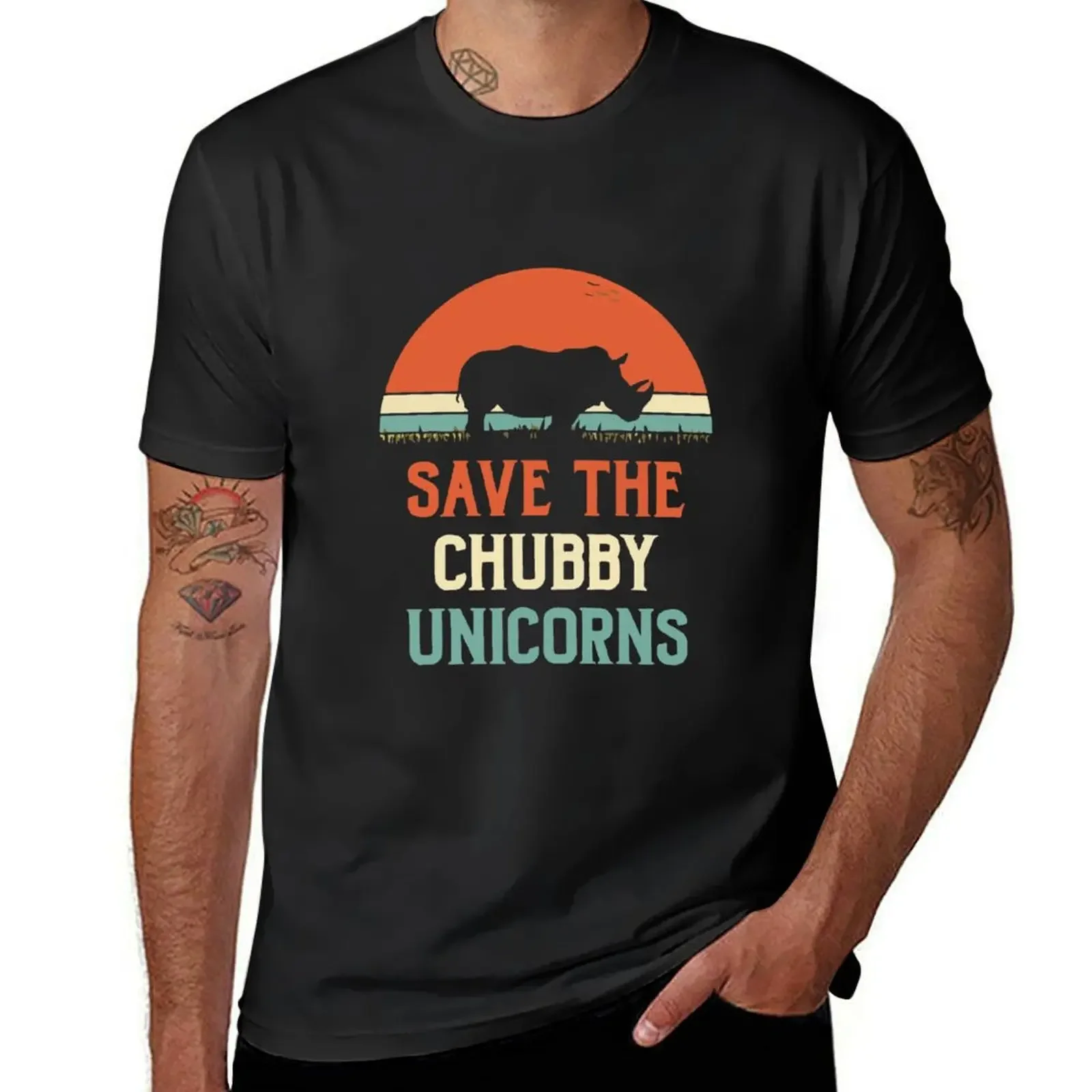 Save The Chubby Unicorns 남성용 티셔츠, 일반 속건성, 오버사이즈 맞춤형, 면