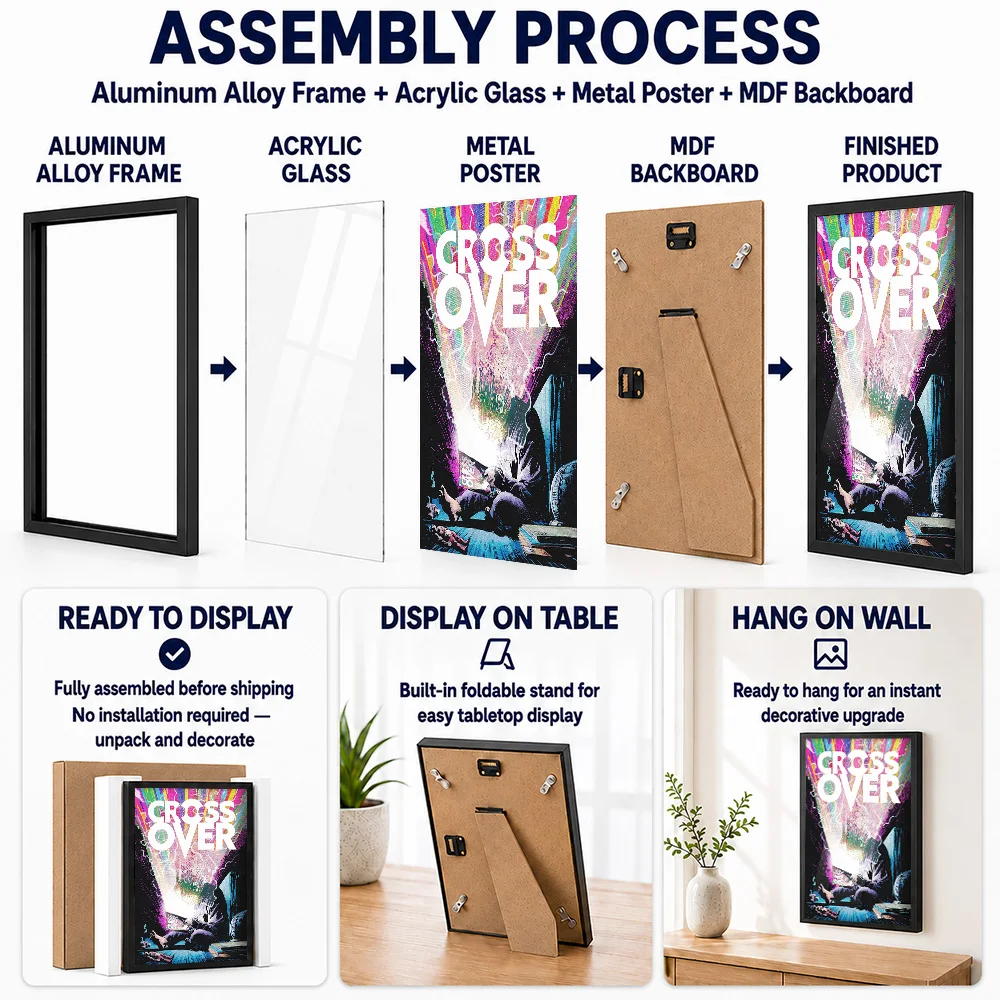 Crossover Comic Book Metal Poster With Aluminum Alloy Frame Customized Illustrated Wall Art For Home Office And Reading Room