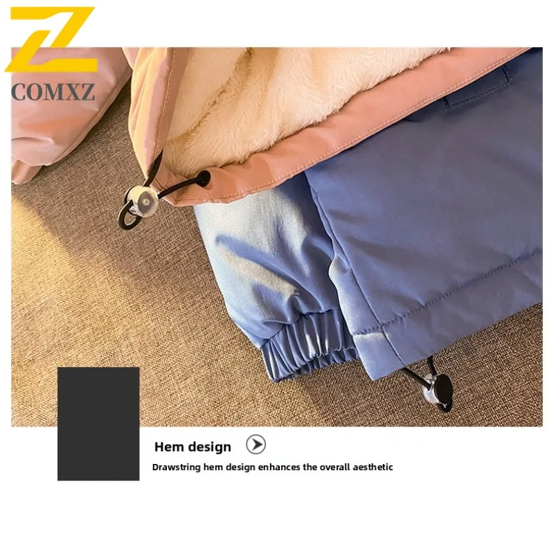 COMXZ 2025 Winter New Cotton Coat Men Trend ins Style Fleece Lined Thickened Short Stand Collar Unisex Lightweight Outerwear
