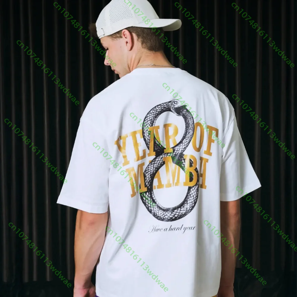 Summer Cotton Mamba #8 Graphic T-Shirt Men White Oversize Short Sleeve Basketball Streetwear Tee Gold Print Casual Hip Hop Top