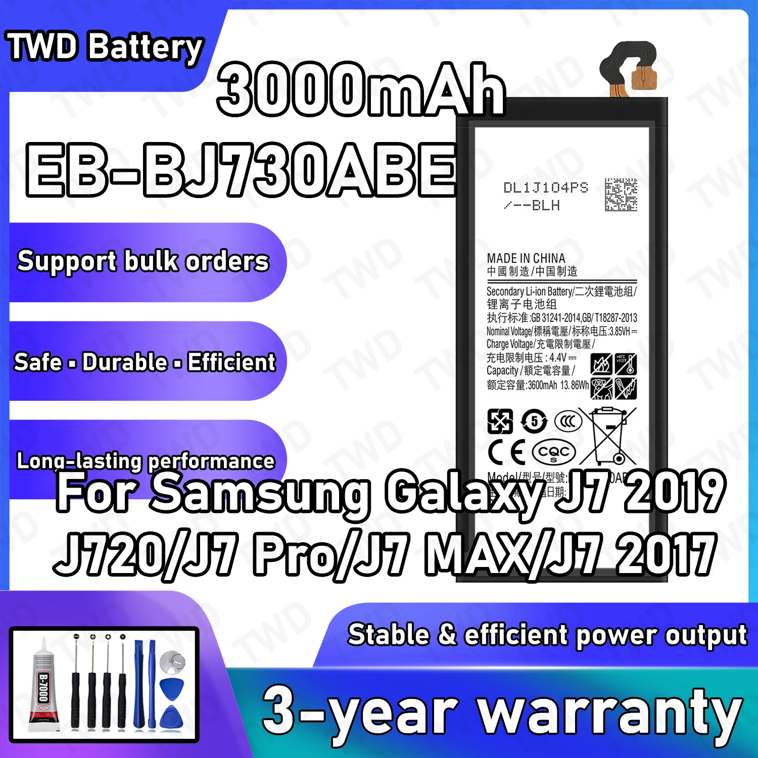 

EB-BJ730ABE Аккумулятор большой емкости для Samsung Galaxy J7 2019/J720/J7 Pro, новые аккумуляторы высокого качества + бесплатные инструменты