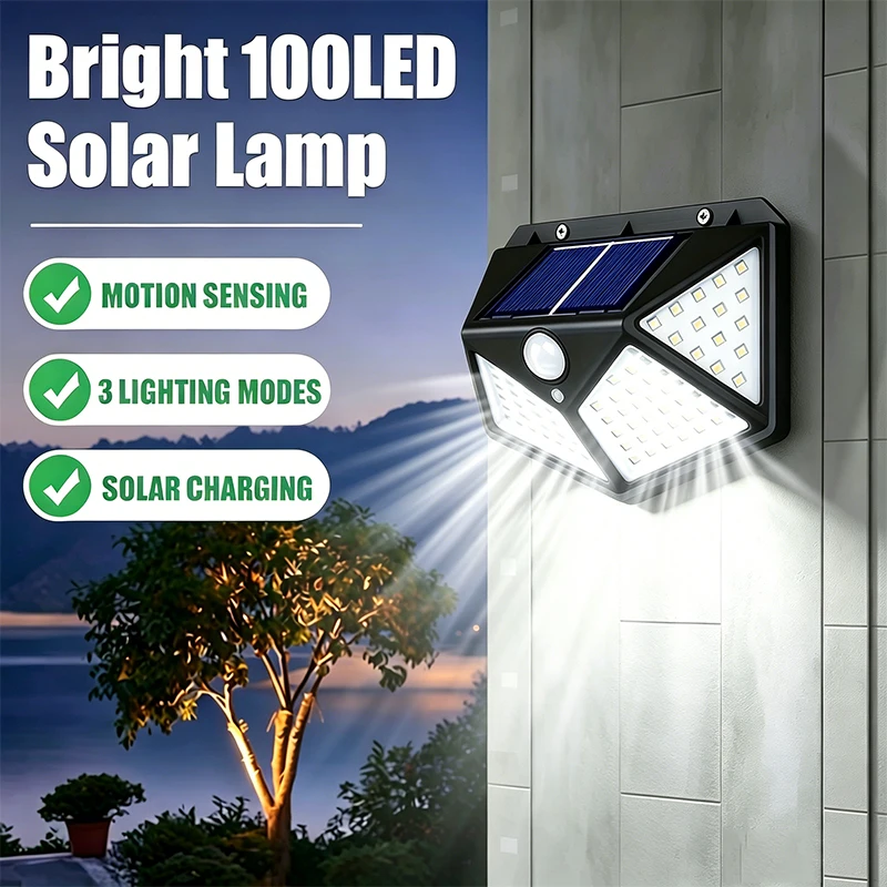 100LED Outdoor Solar Garden Light Outdoor Motion Sensor Lights Waterproof Solar Wall Lamp for Garden Fence Yard Pathway Stairs