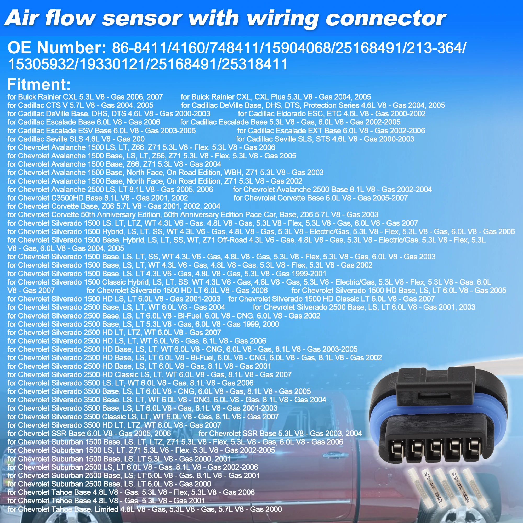UXCELL For Buick Rainier CXL 5.3L V8 - Gas 06-07 86-8411 Mass Air Flow Sensor Connector