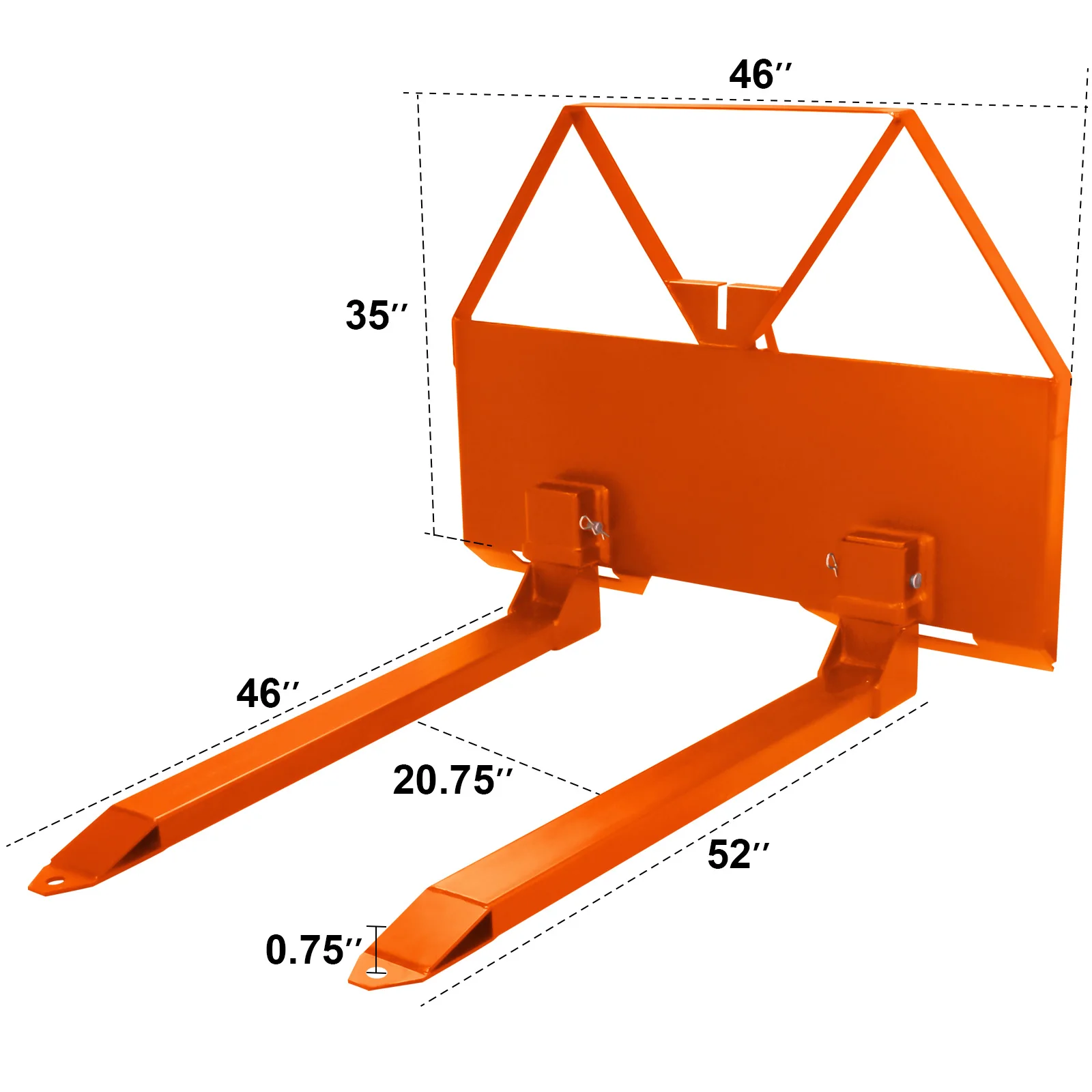 Skid Steer Pallet Fork, 46” Quick Attach Mount Skid Steer Attachments with Hitch Ball, 2600 LBS Load Capacity Pallet Fork Frame