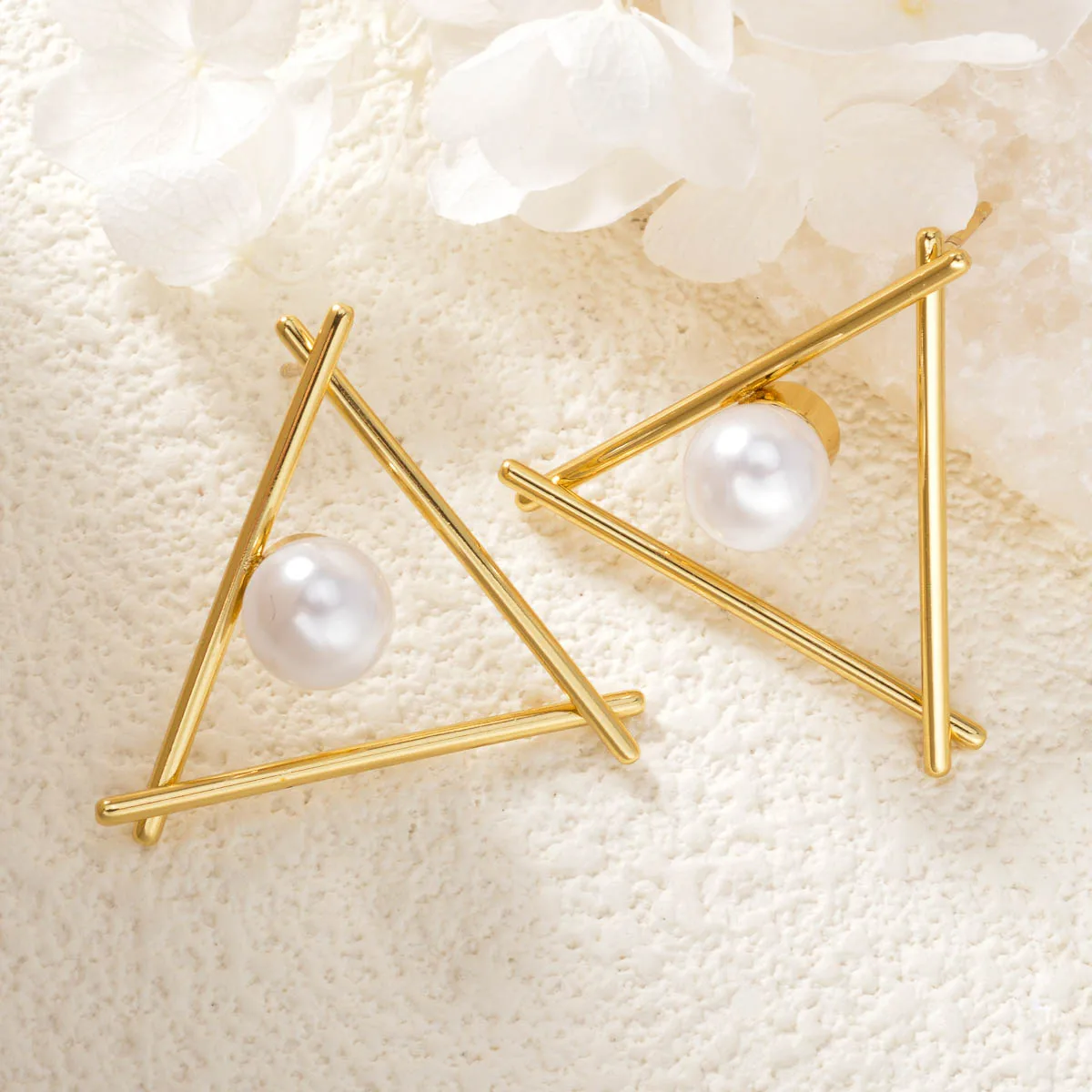 Stainless Steel Earrings Geometric Triangle White Imitation Pearl Stud Earrings For Women Bohemian Jewerlry Female Gifts