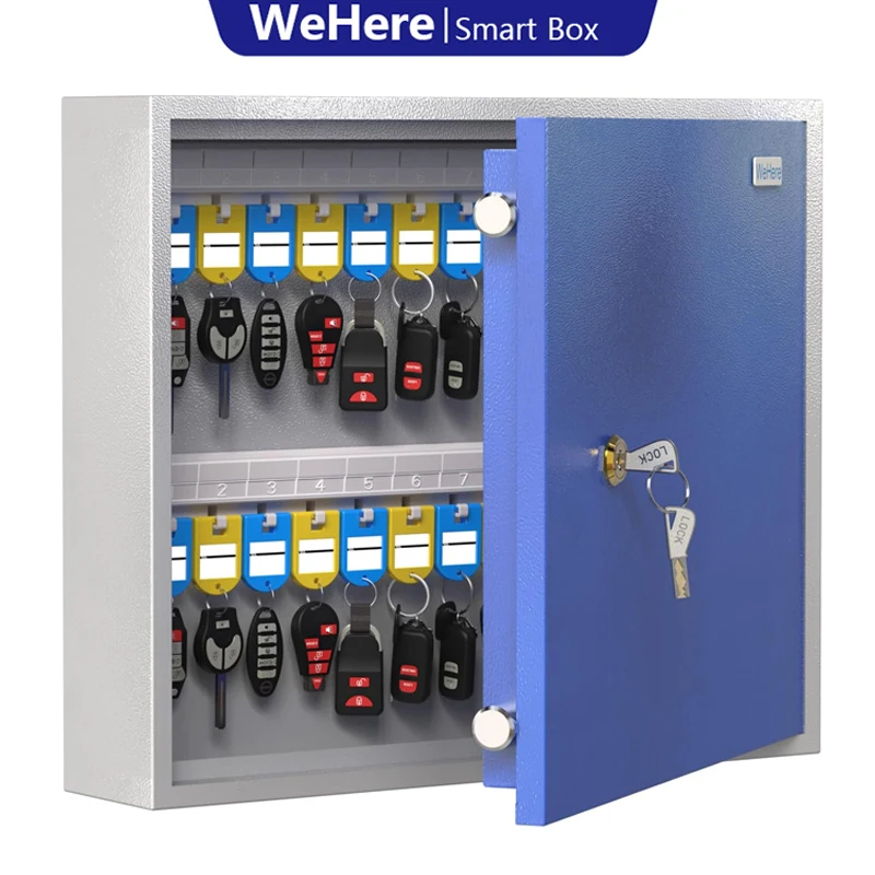 WeHere 40 Key Box Wall Mount,Metal Locking Key Cabinet Organizer with Key Tags Key Safe Security Storage Lockbox Holder