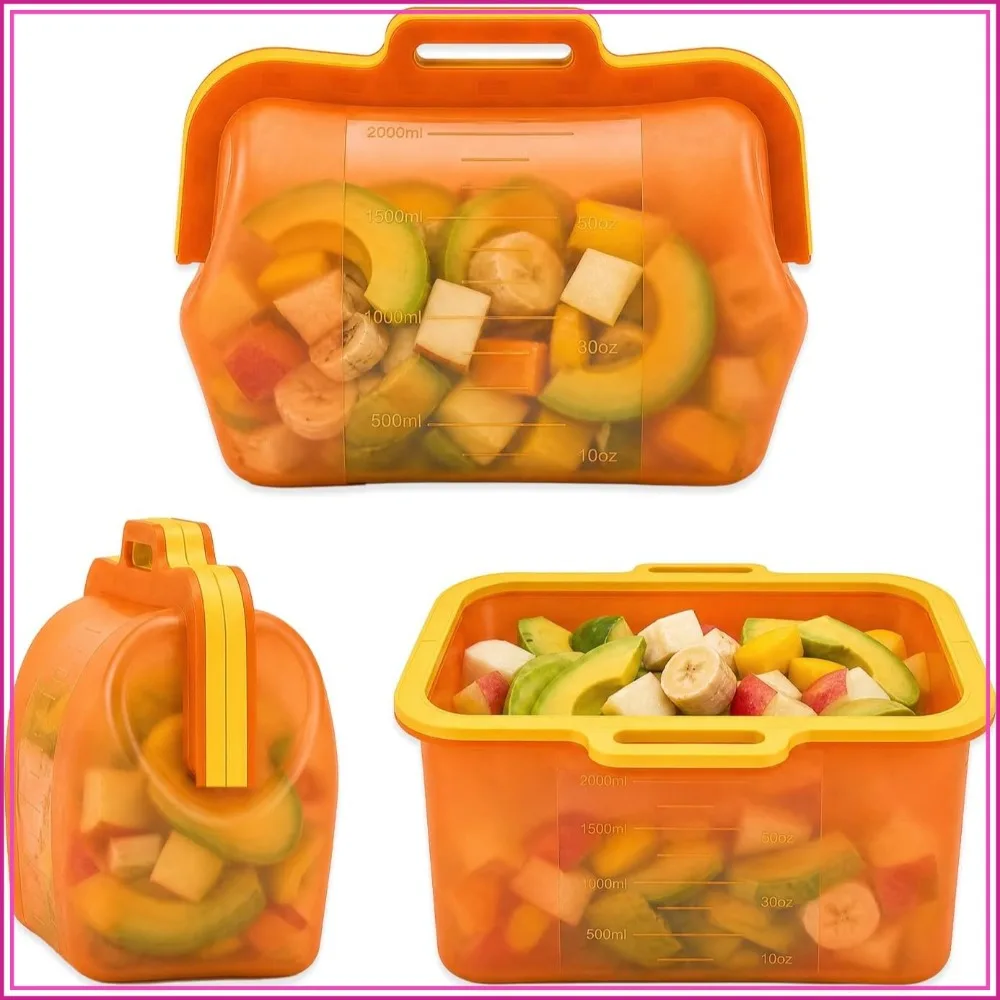 Reusable Silicone Food Storage Bags, Stand Up Freezer Bags for Meal Prep, Dishwasher Safe, 68oz