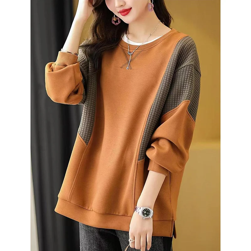 

Fashion O-Neck Spliced Loose Casual Blouses Women's Clothing 2024 Autumn Winter New Oversized All-match Tops Commuter Shirts