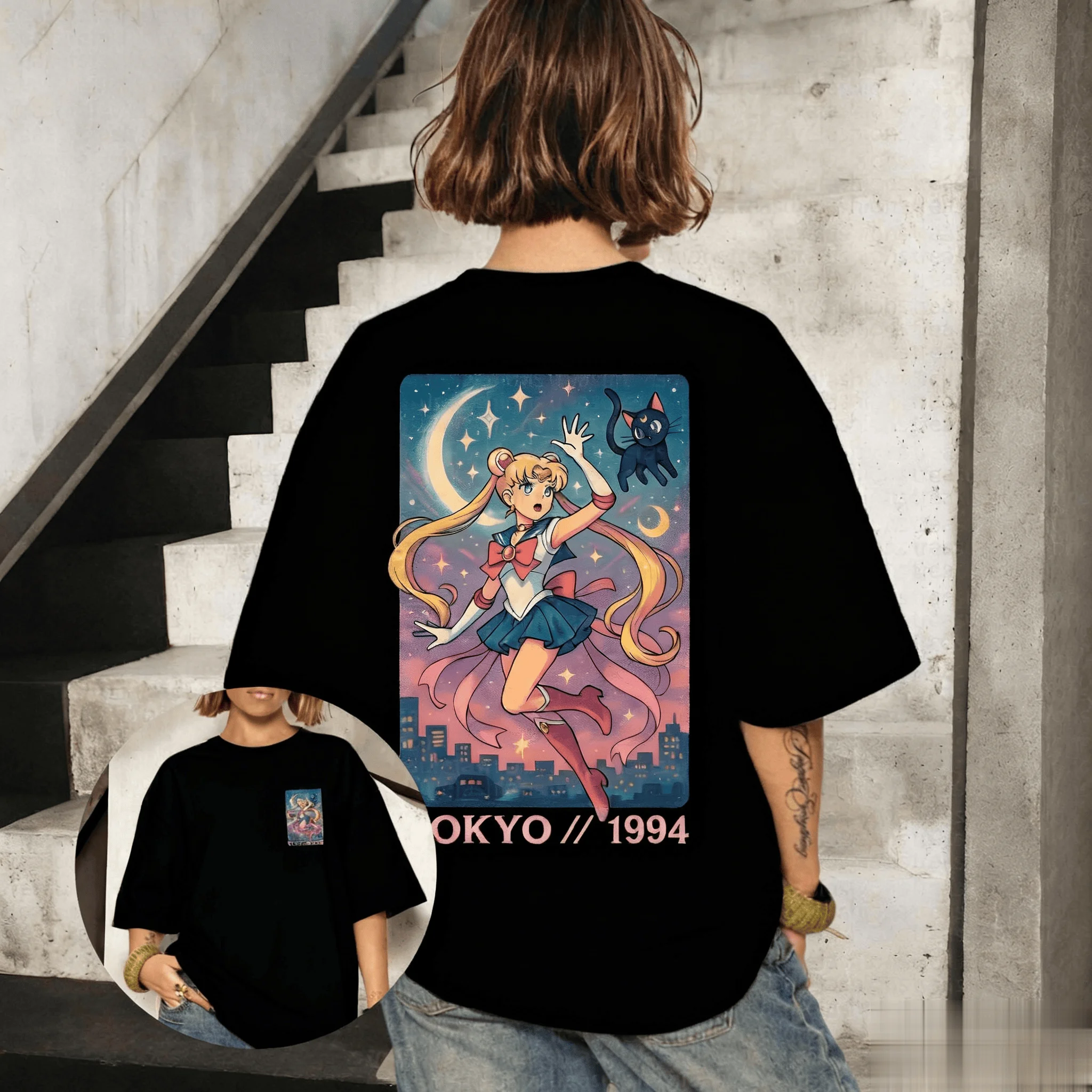 2026 Chinesisches Neujahr Heißes Sailor Moon Anime-Muster T-Shirt Herren Retro Übergroßes T-Shirt Lässige Streetwear Sommer-Muster-Oberteil