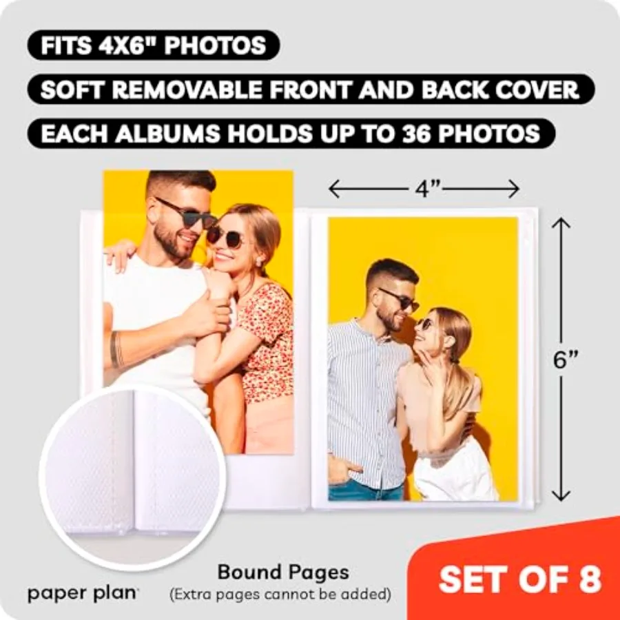6 Photo Albums - Set of 8,by, Mini Albums, Each Can Hold Up To 36 Photos, Works With Portrait and Landscape Pictures - Perfect