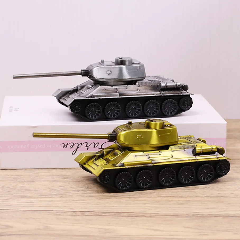 T34 Tank Model Zinc Alloy Rotatable Turret Fixed Track Immovable Desktop Ornament Simulation Retro Military Model Metal Crafts