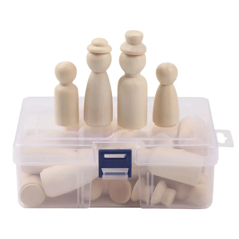 ABCPICK 36pcs wooden figures craft kit peg people angel family doll unfinished diy art toddler toy educational hardwood material