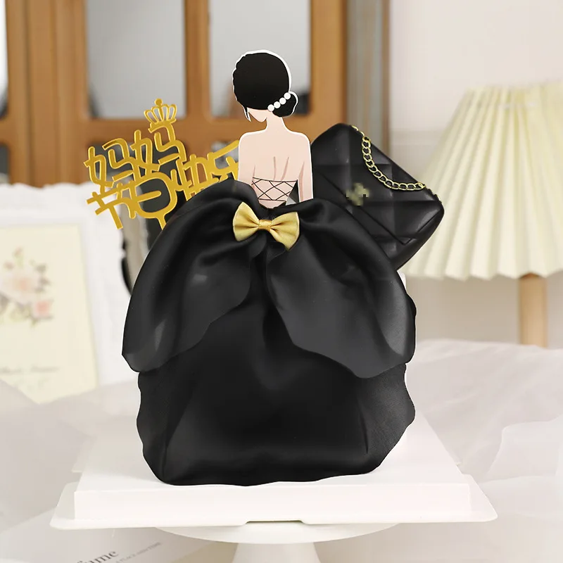 Paper Girly Wedding Dress Wedding Cupcake Toppers Black Wedding Theme Cake Topper for Wedding Party Cake Decorations Baby Shower