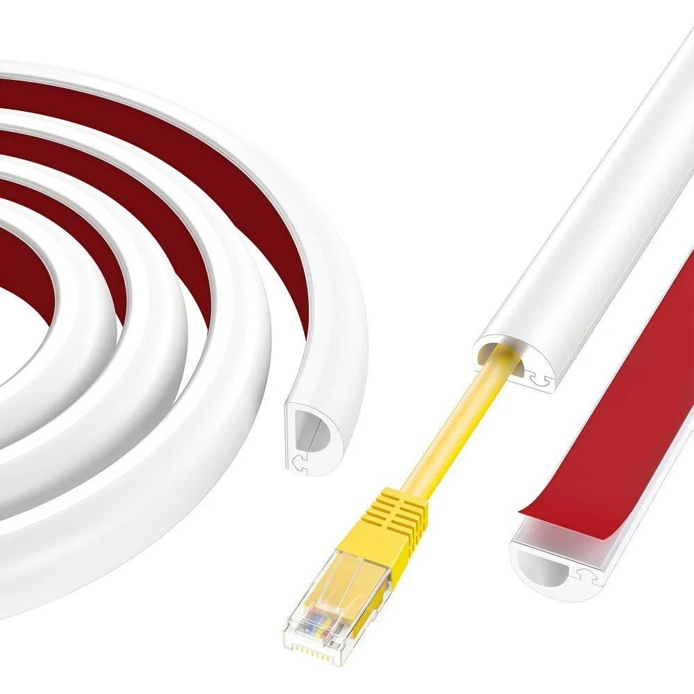 1M/39.37in Self-Adhesive Silicone Cable Hider, Flexible Wire Cover Cable Raceway for Wires, Wall Mount TV, Home Managemen