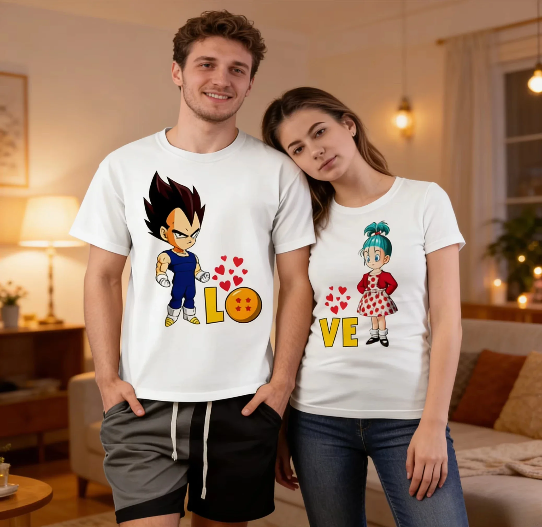 2026 Summer Dragon Ball Retro Anime Couple T-Shirt, Vegeta & Bulma Graphic Tee, Loose Casual Daily & Sports Wear Y2K Style