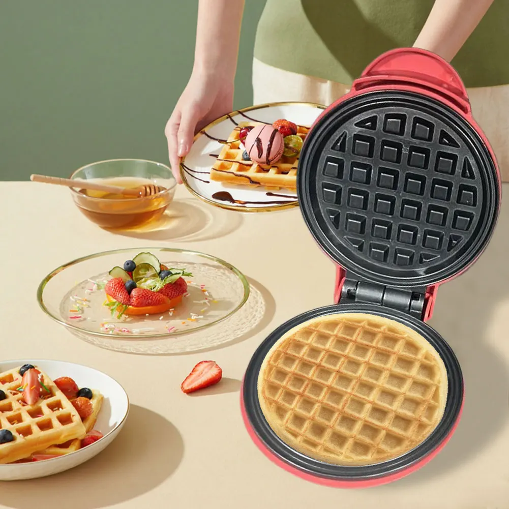 Mini Waffle Maker Nonstick Electric Breakfast Maker Quick Heat-Up Household Breakfast Electric Baking Pan for Kids and Families