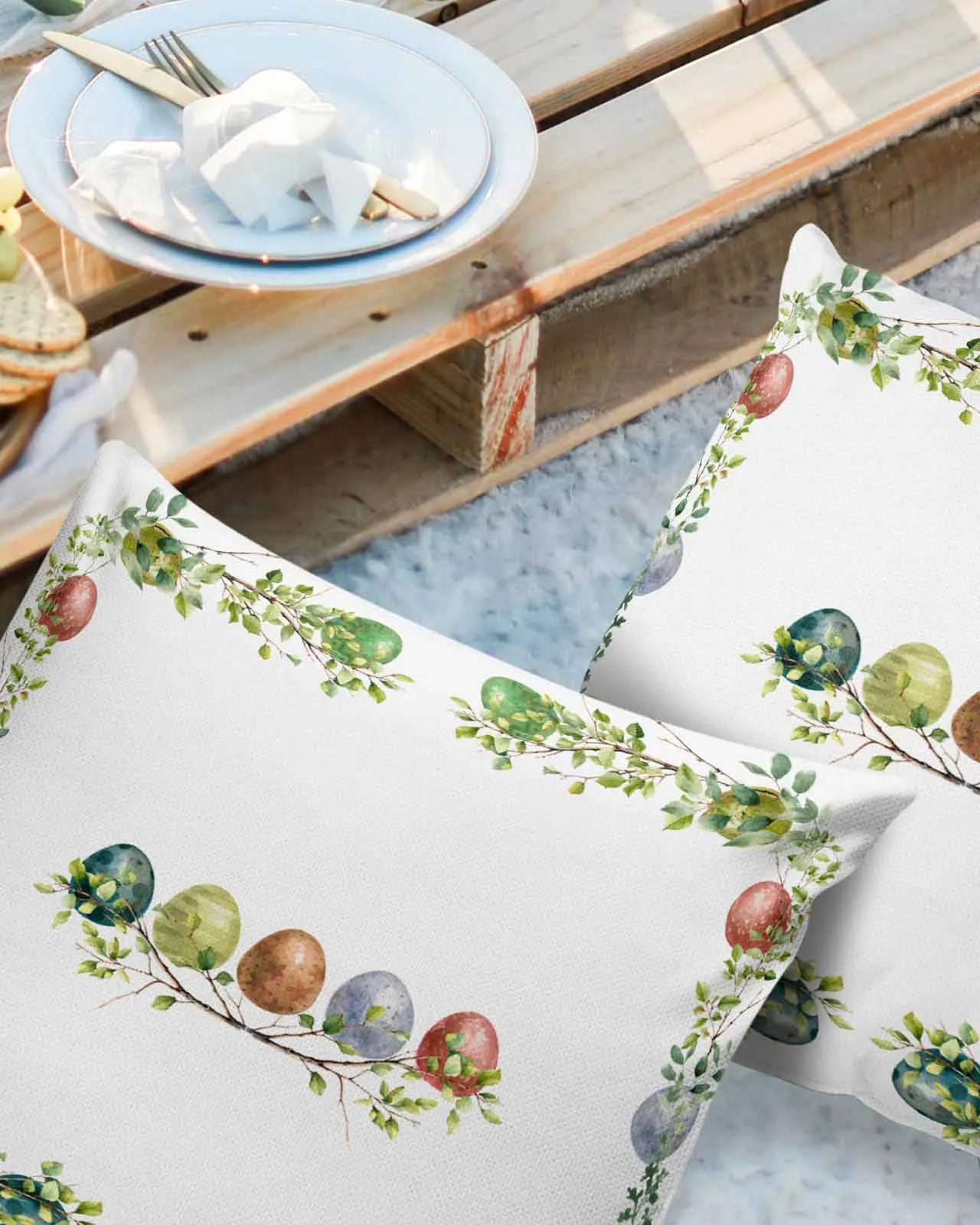 2/4PCS Egg Plant Watercolor Hand-Painted Leaves Waterproof Cushion Cover For Home Decoration 40/45/50/60/66cm Pillowcase