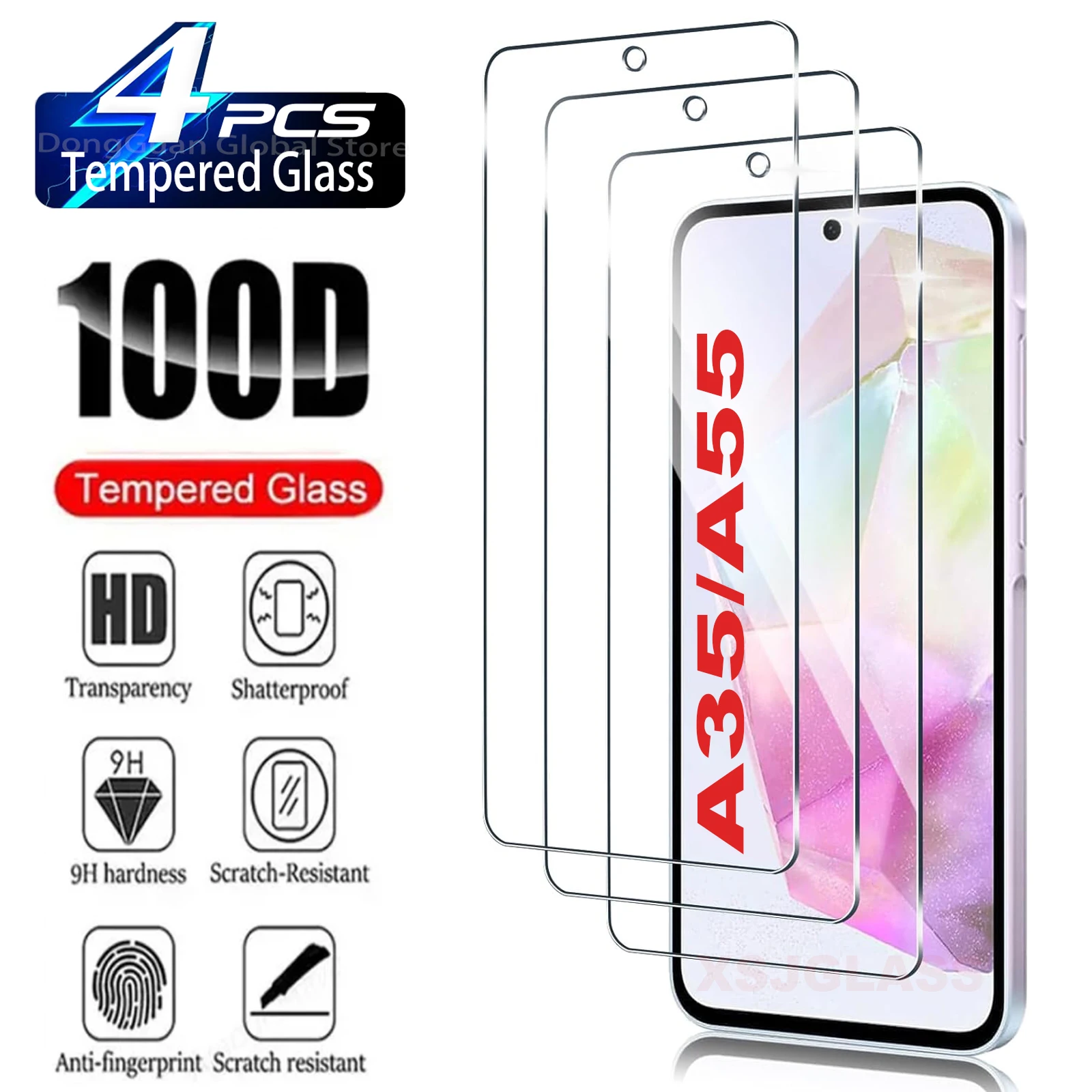 

9H Screen Protector Glass For Samsung Galaxy A35 A55 5G 2/4 Pcs HD Tempered Glass Film