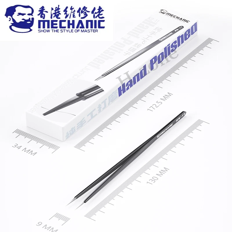 MECHANIC KS-11 Hand Polished Jumper Non-magnetic Tweezers 0.008mm Tip Precision Stainless Steel Mobile Phone Repair Manual Tool