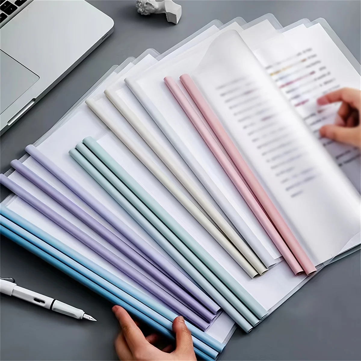 5pcs Large Capacity A4 File Folders with Drawstring Rod - Heavy-Duty PP Plastic Binder, Document Suitable for Office, School