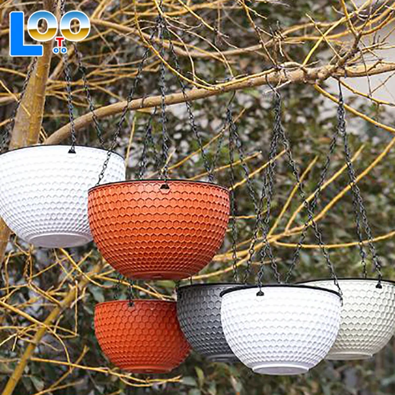 1pcs Hanging Basket Flowerpot Garden Plastic Flowerpot Outdoor Flowerpot Chain Type Plant Hanging Basket Flowerpot