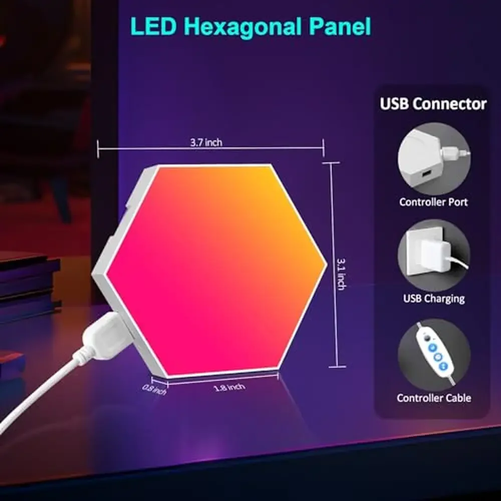 Lampu Dinding LED segi enam 20 Pak, lampu dekorasi game RGB sinkronisasi musik dengan pengendali jarak jauh, aplikasi, lampu Teater rumah