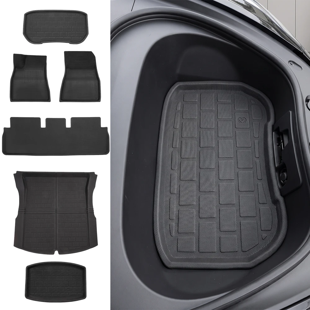Floor Mats for Tesla Model 3 Highland 2024 2025 2026 All Weather Trunk Mat Kick Pads Cargo Frunk Liners Protector Accessories