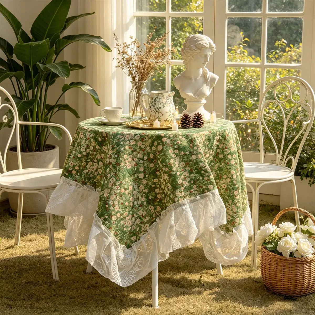 Forest style tablecloth ins pastoral style retro coffee table cloth high-end atmosphere round table cover spring