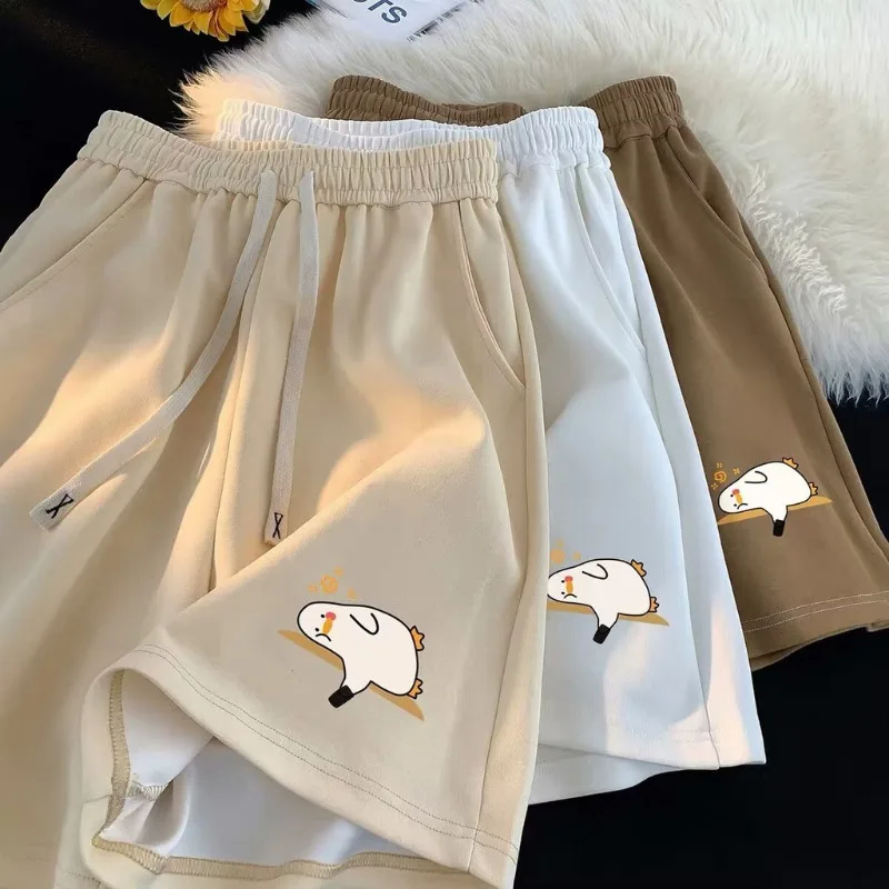 Shorts Curtos de Desenho Animado com Estampa de Pato, Calças Esportivas Juvenis, Shorts Casuais para Homens e Mulheres