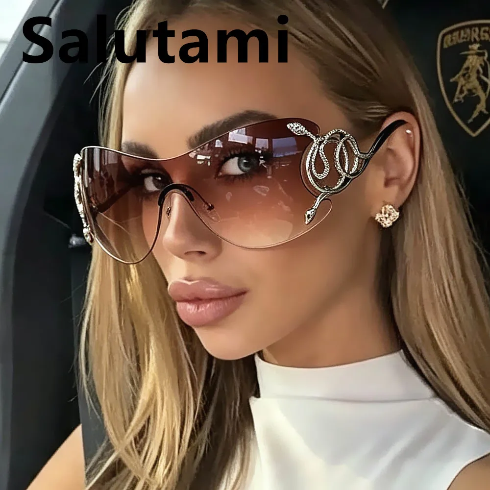 Einteilige Übergroße Y2K-Sonnenbrille für Damen Neue Modemarke Schlangenmuster Großer Rahmen Schutzbrille Damen Sexy Outdoor-Brillen